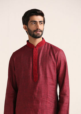 Chilli Pepper Red Embroidered Placket Kurta Set image number 2
